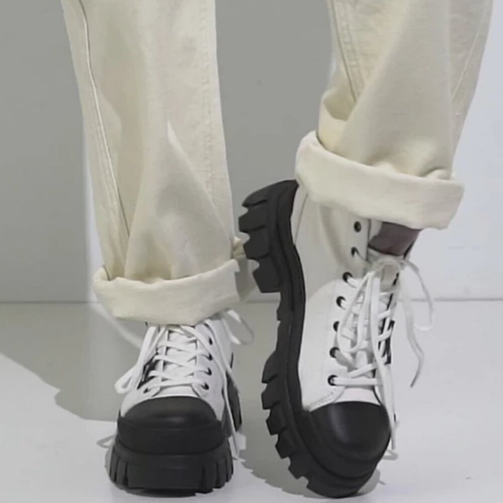 NEW Palladium Black White Canvas Chunky Lug Sole Y2K High Top Vegan Combat Boots - Picture 5 of 13